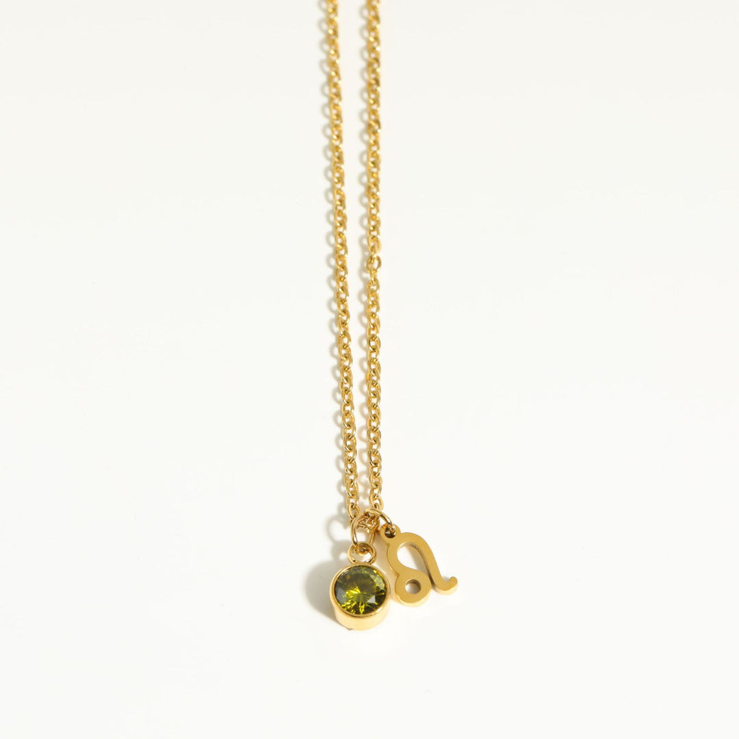 Collar de acero inoxidable con piedra natal y runa del zodíaco de Olivenorma
