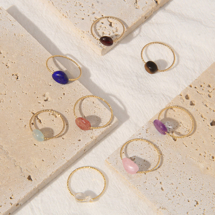 Juego de anillos de cristal irregular con piedra natural Olivenorma