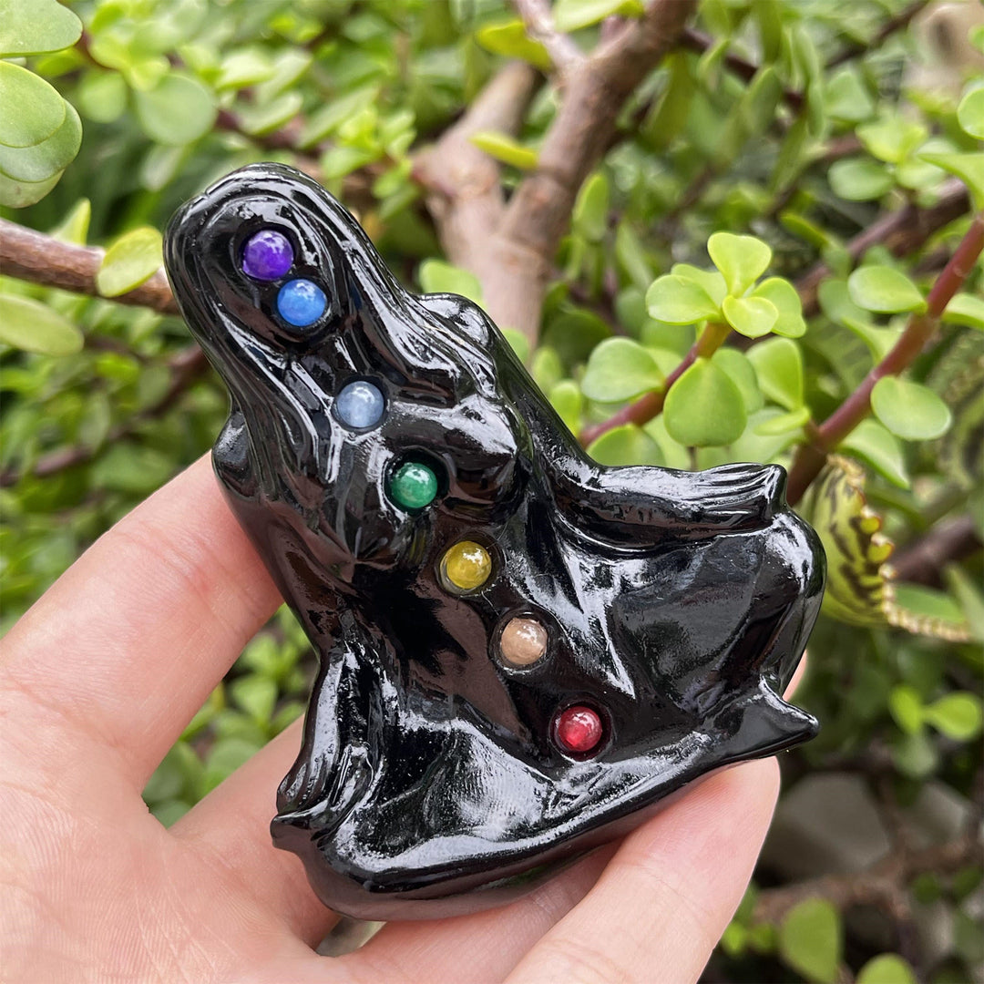 Decoración pagana con piedras preciosas de obsidiana de Olivenorma para diosas del yoga y los chakras