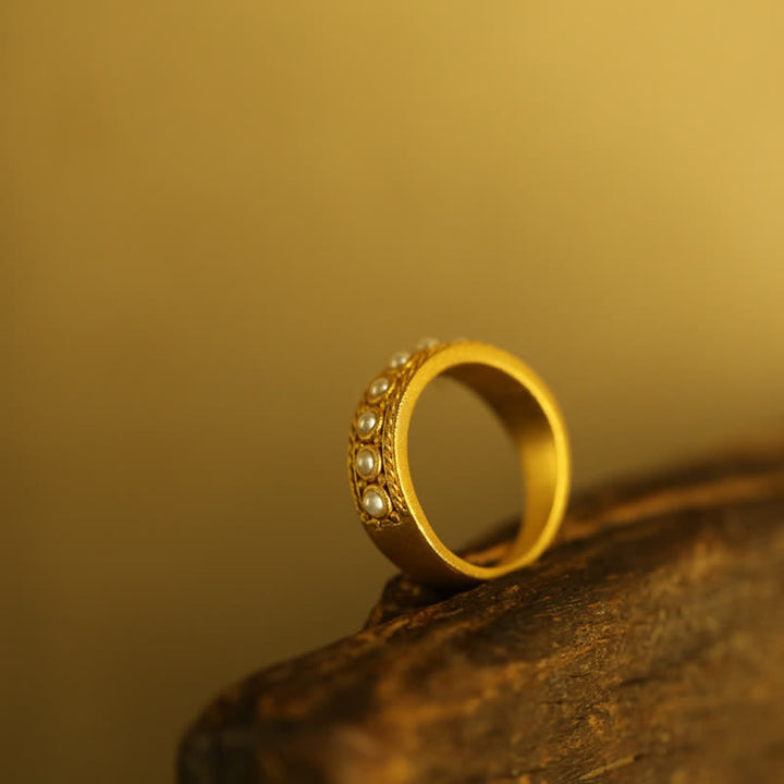 Anillo ajustable abierto delicado de plata con perla de Olivenorma