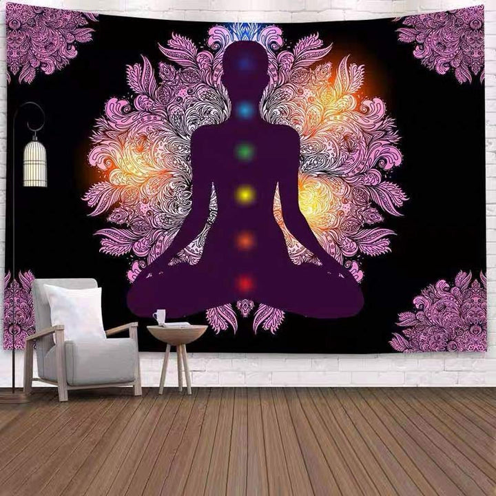 Tapiz de yoga y meditación de los siete chakras. 