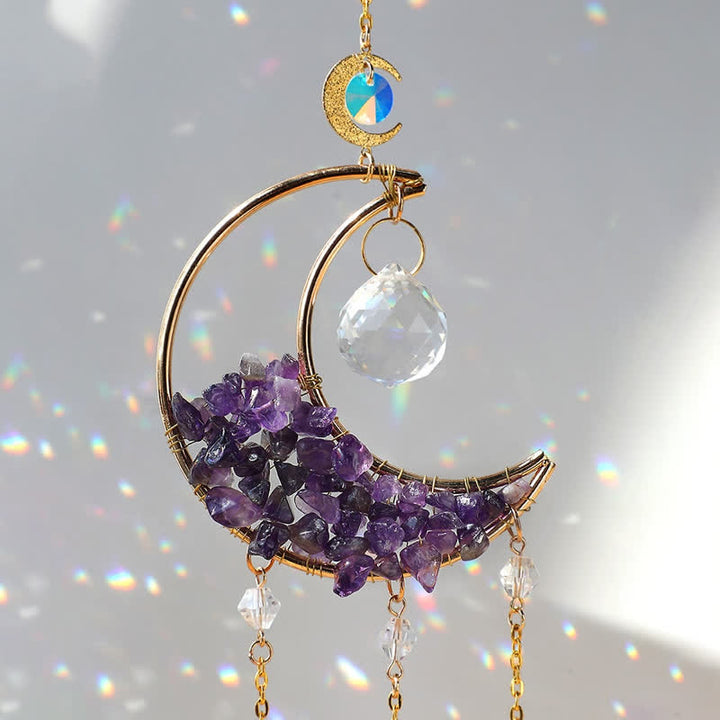 Atrapasol con forma de carillón de viento y reloj de arena de cristal lunar de Olivenorma