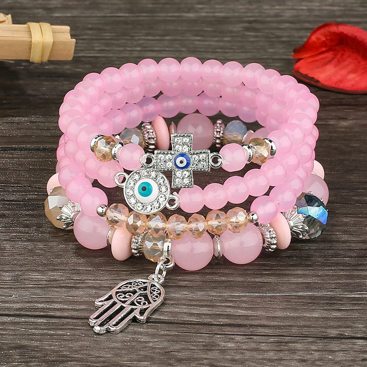 Juego de 4 pulseras de protección contra el mal de ojo Hamsa de Olivenorma 