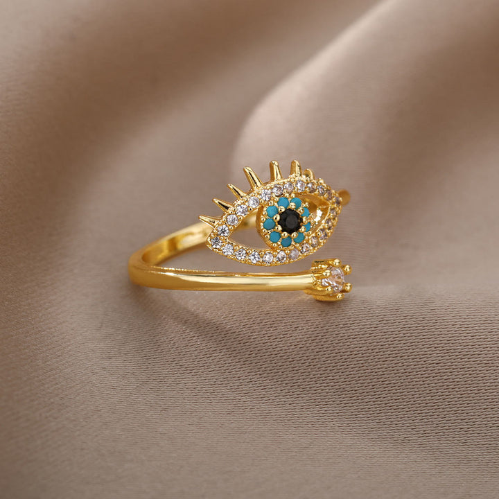 Anillo ajustable con diamantes y ojo malvado de Olivenorma