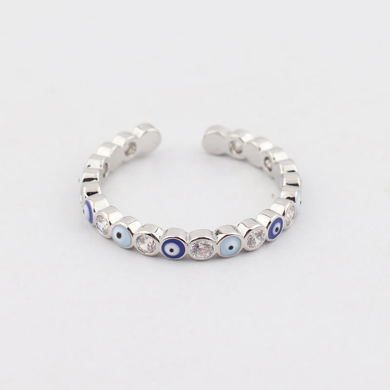 Anillo ajustable con circonita blanca y ojo malvado de colores de Olivenorma 