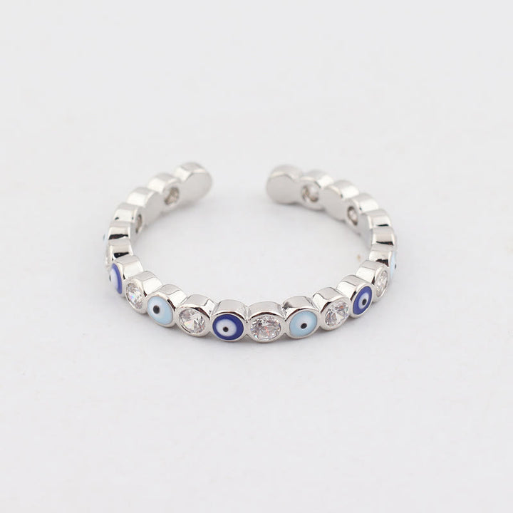 Anillo ajustable con circonita blanca y ojo malvado de colores de Olivenorma 