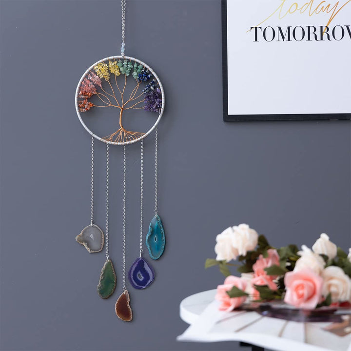 Adorno de pared con árbol de la vida de ágata de los chakras de Olivenorma