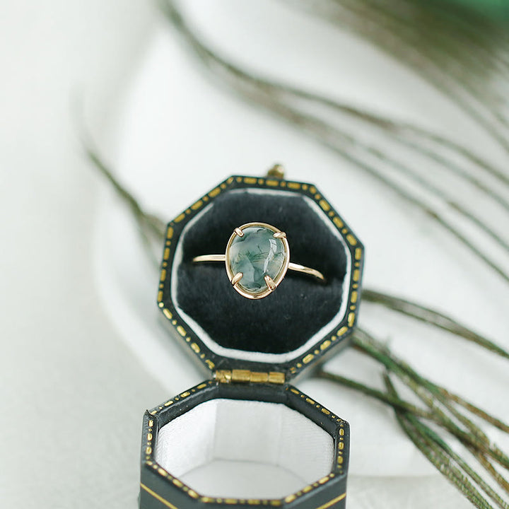 Anillo de plata 925 con ágata musgosa ovalada natural de Olivenorma