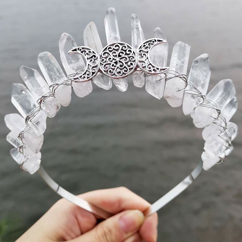 Corona de cristal transparente con luna curativa de hadas de Olivenorma