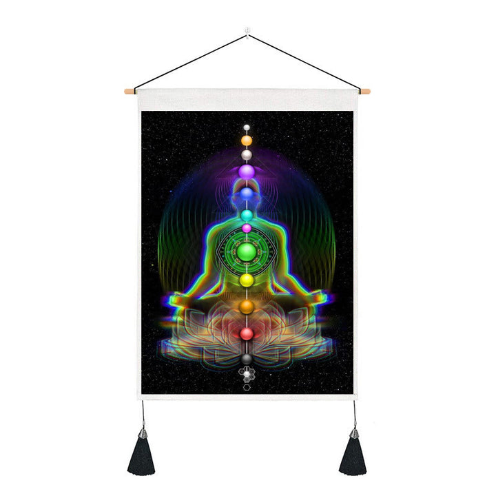 Tapiz decorativo con estampado de chakras y meditación zen de Olivenorma 