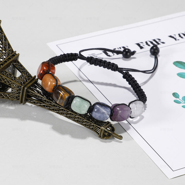 Pulsera trenzada con cuentas de piedras preciosas de cristal de 7 chakras para hombre de Olivenorma