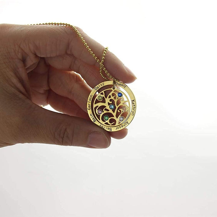 Collar con grabado de nombre y piedra natal del árbol de la vida de Olivenorma