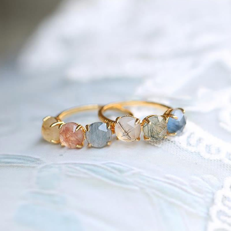 Anillo de plata de ley S925 con cuarzo rutilado natural de Olivenorma