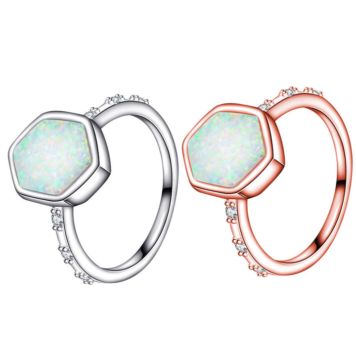 Anillo de circonita áspera con ópalo hexagonal de Olivenorma