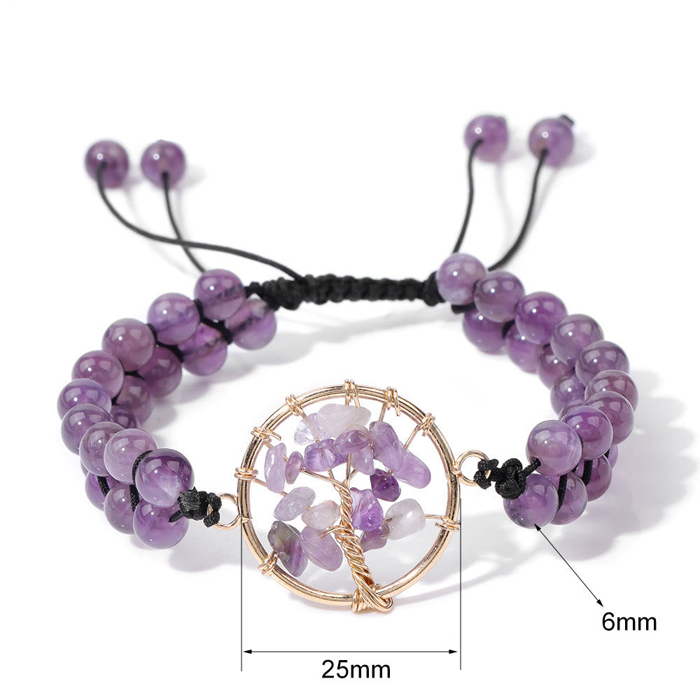 Pulsera de árbol de la vida trenzada doble con cuentas de 6 mm de Olivenorma