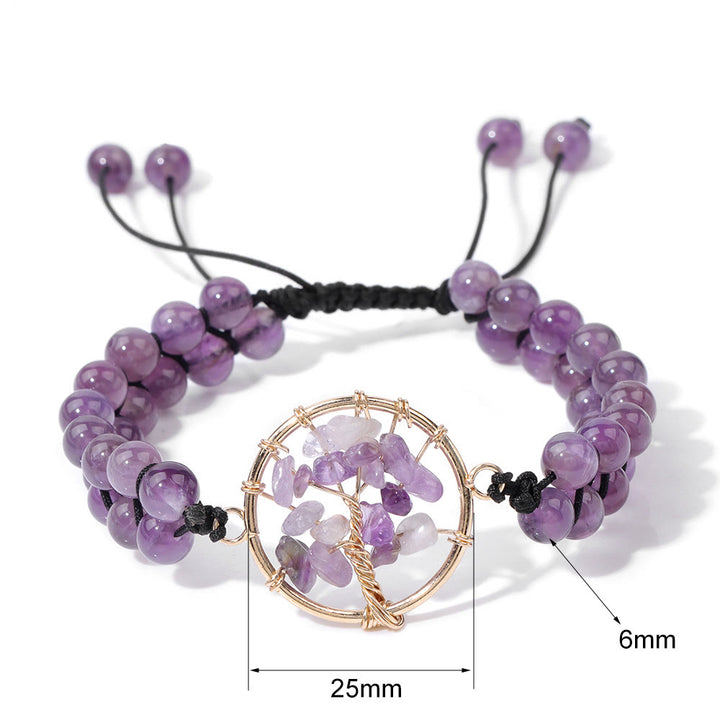Pulsera de árbol de la vida trenzada doble con cuentas de 6 mm de Olivenorma