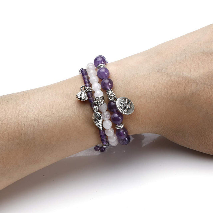 Pulsera de 3 piezas con símbolo de loto y amatista