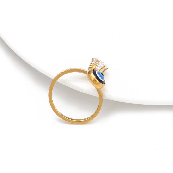 Anillo de mujer con ojo malvado bañado en oro y circonita blanca de Olivenorma 
