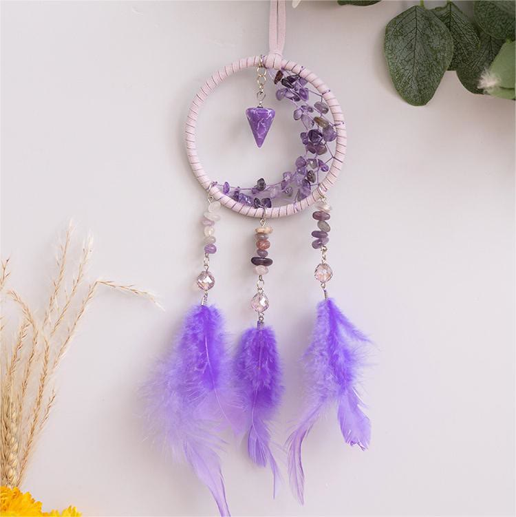 Colgante de amatista Olivenorma Atrapasueños de plumas en forma de media luna pequeño 