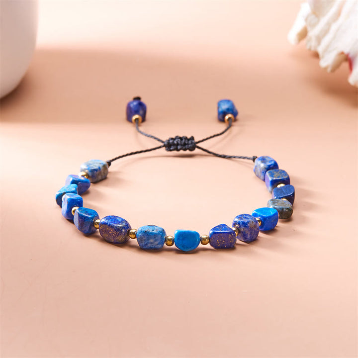 Pulsera tejida a mano con cuentas de piedra irregulares naturales de Olivenorma
