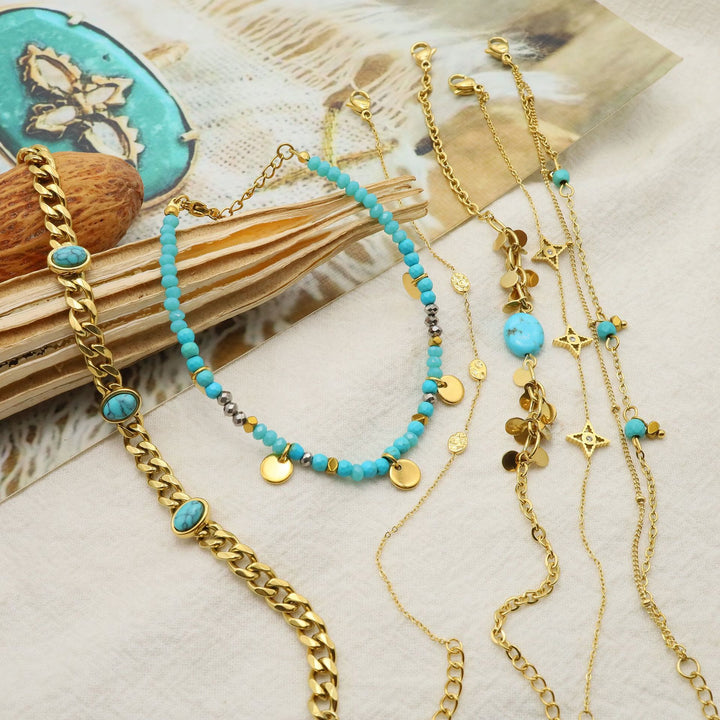 Juego de pulseras apilables con estrellas de turquesa natural de Olivenorma 