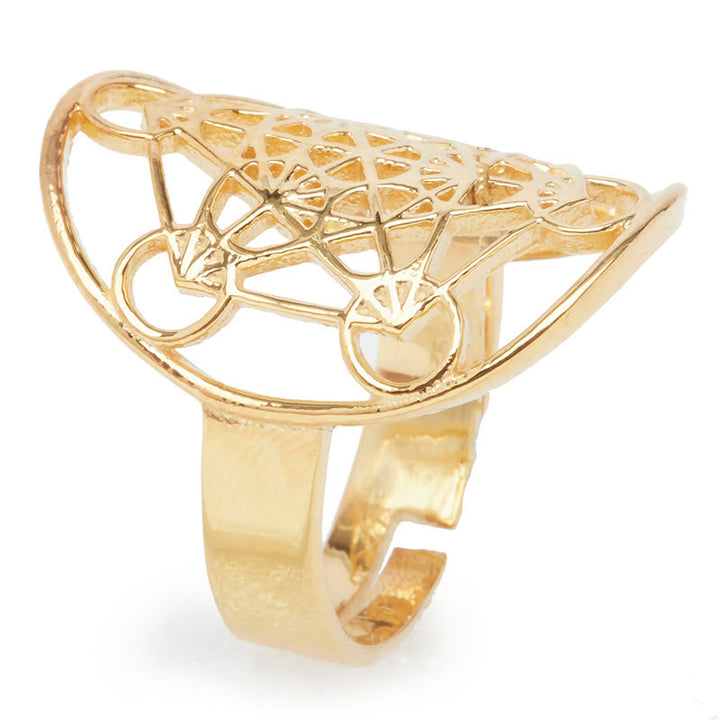 Anillo ajustable de acero inoxidable con símbolo del cubo de Metatrón de Olivenorma 