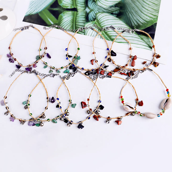 Pulsera tobillera con colgante de grava de cristal natural de Olivenorma