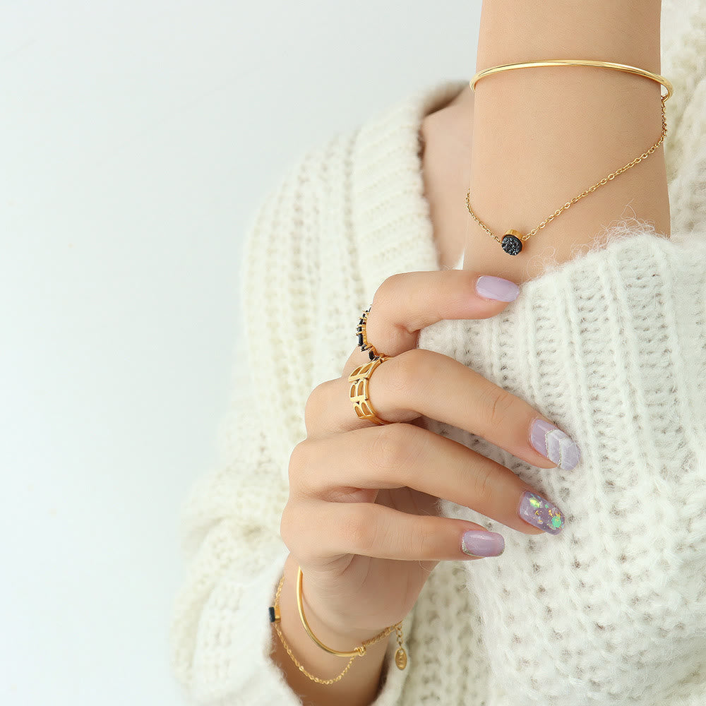 Pulsera de turmalina negra de doble capa bañada en oro de 18 k de Olivenorma