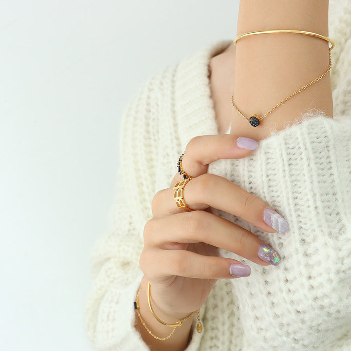 Pulsera de turmalina negra de doble capa bañada en oro de 18 k de Olivenorma