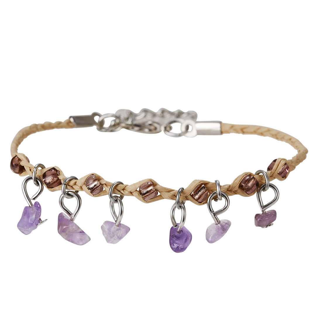 Pulsera trenzada con borlas de obsidiana, ojo de tigre y amatista de Olivenorma