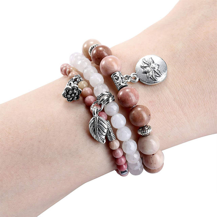 Pulsera de 3 piezas con símbolo de loto y rodocrosita de Olivenorma