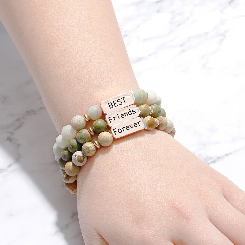Juego de pulseras con grabado de 3 piezas con piedras preciosas naturales de Olivenorma Best Friend Forever