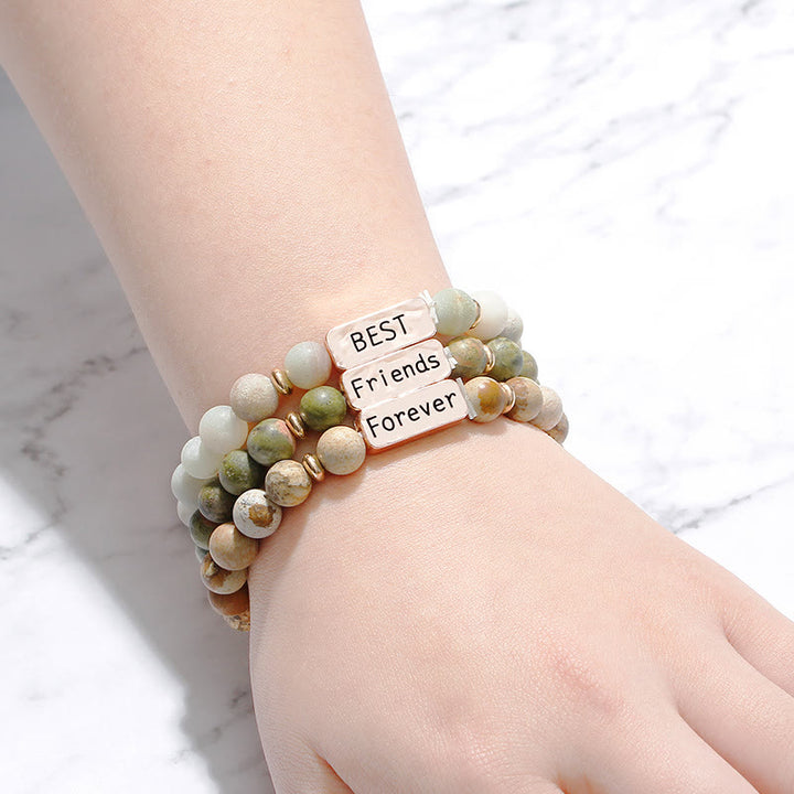 Juego de pulseras con grabado de 3 piezas con piedras preciosas naturales de Olivenorma Best Friend Forever