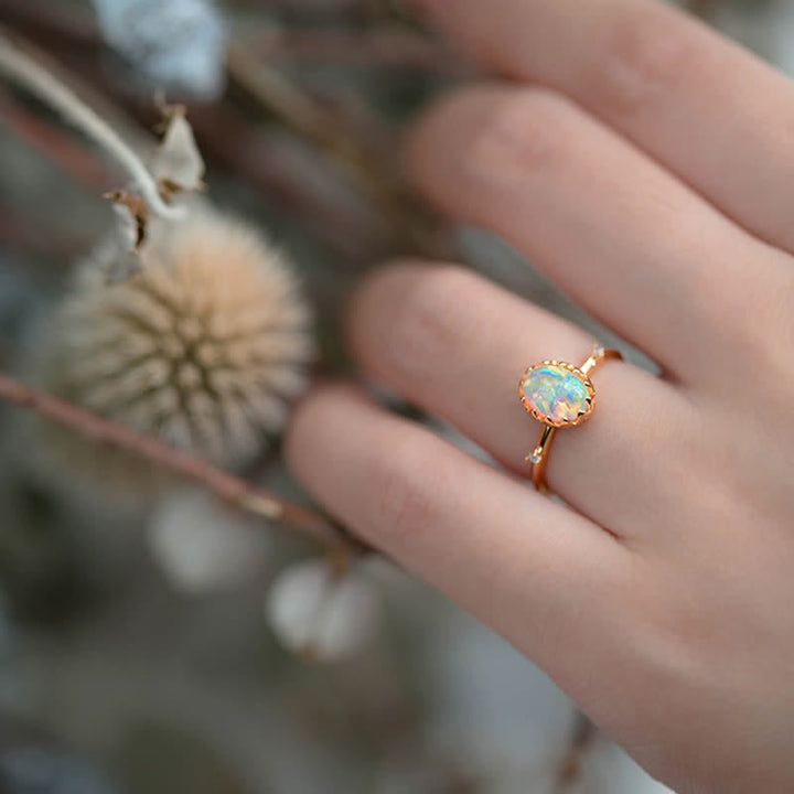 Anillo ajustable con ópalo dorado retro de Olivenorma - image 3