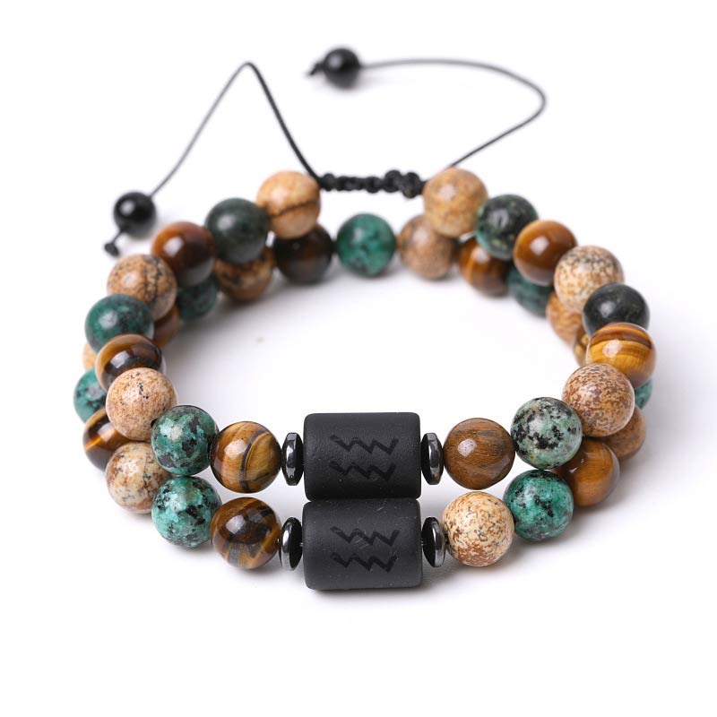 Pulsera con imagen de ojo de tigre y jaspe del zodiaco