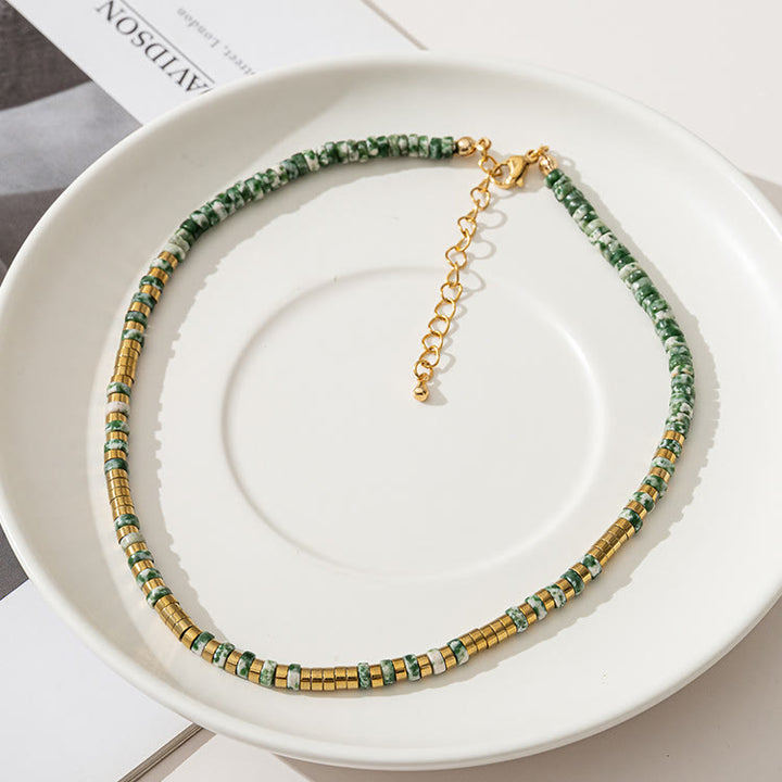 Collar de cuentas apilables de ágata musgosa y esmeralda de Olivenorma