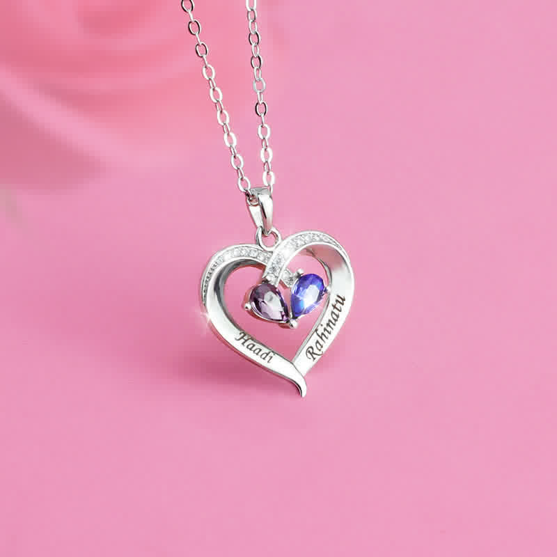 Collar con piedras de nacimiento en forma de corazón grabado y personalizado de Olivenorma - image 16