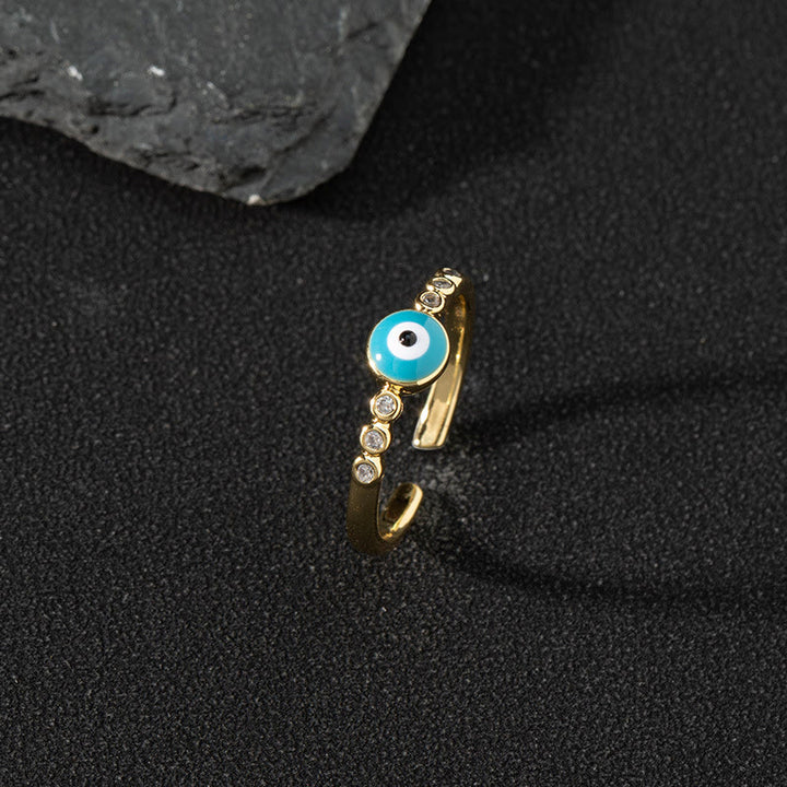 Anillo de circonita blanca de Olivenorma Anillo ajustable con diseño de mal de ojo