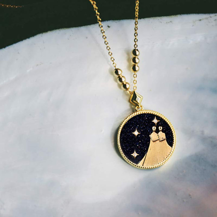 Collar con signo del zodiaco que escucha en piedra arenisca azul 