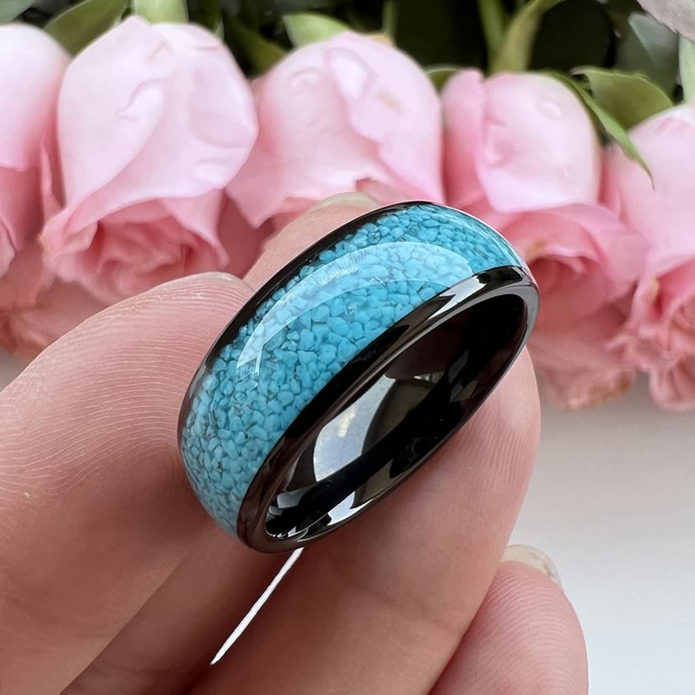 Anillo de carburo de tungsteno con turquesa triturada de Olivenorma para hombre