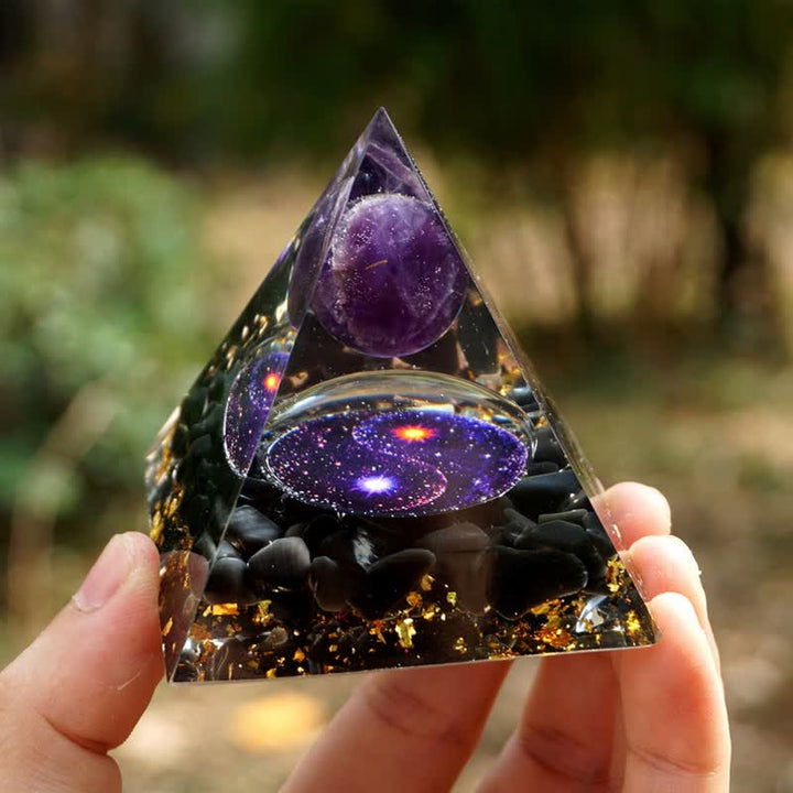 Pirámide de orgón de obsidiana yin y yang de Olivenorma 