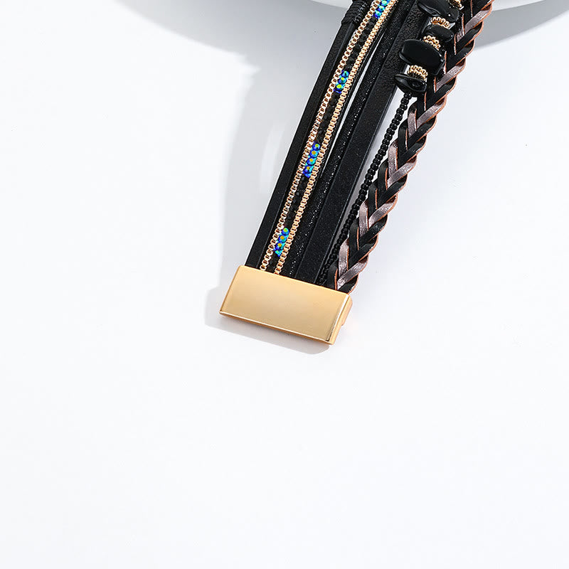 Pulsera de cuero con dije de corazón y cuentas de cristal natural de Olivenorma