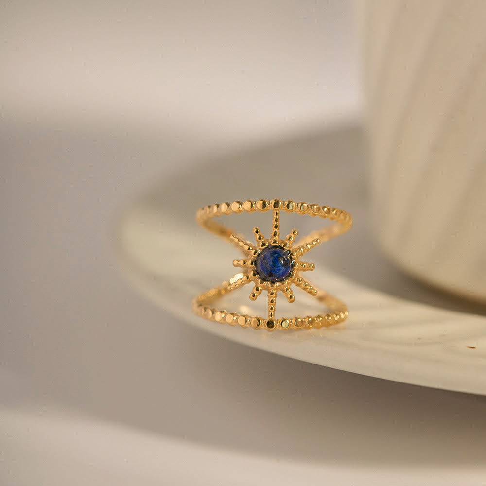 Anillo de gemas con estrella de ocho puntas y doble hilera de girasol de Olivenorma