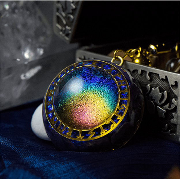 Anillo de orgón con colgante de estrella de turmalina arcoíris y crono de Olivenorma