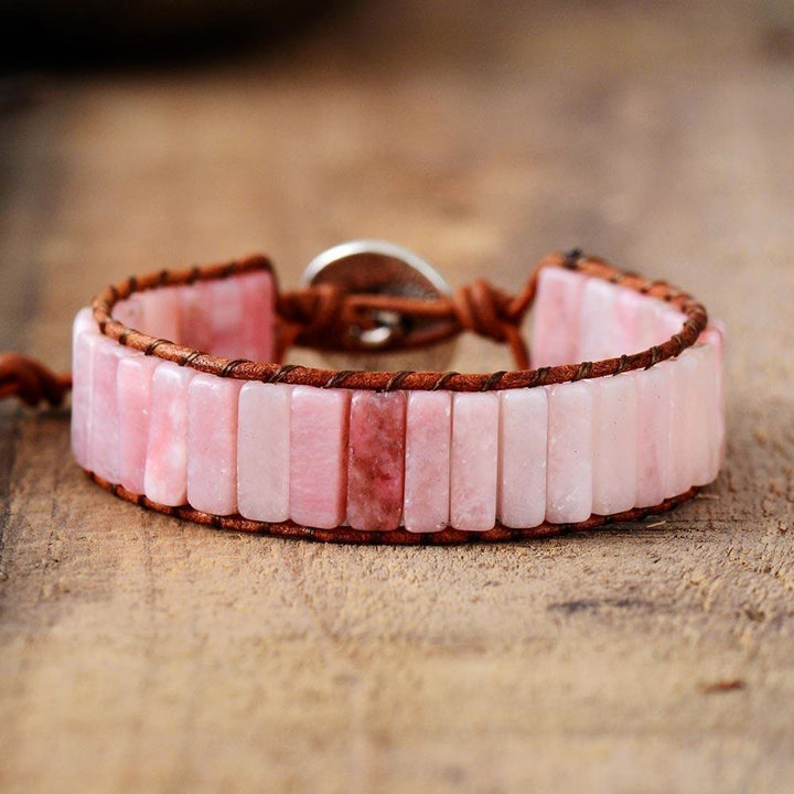 Pulsera de cuero con cordón de piedra natural cuadrada de Olivenorma