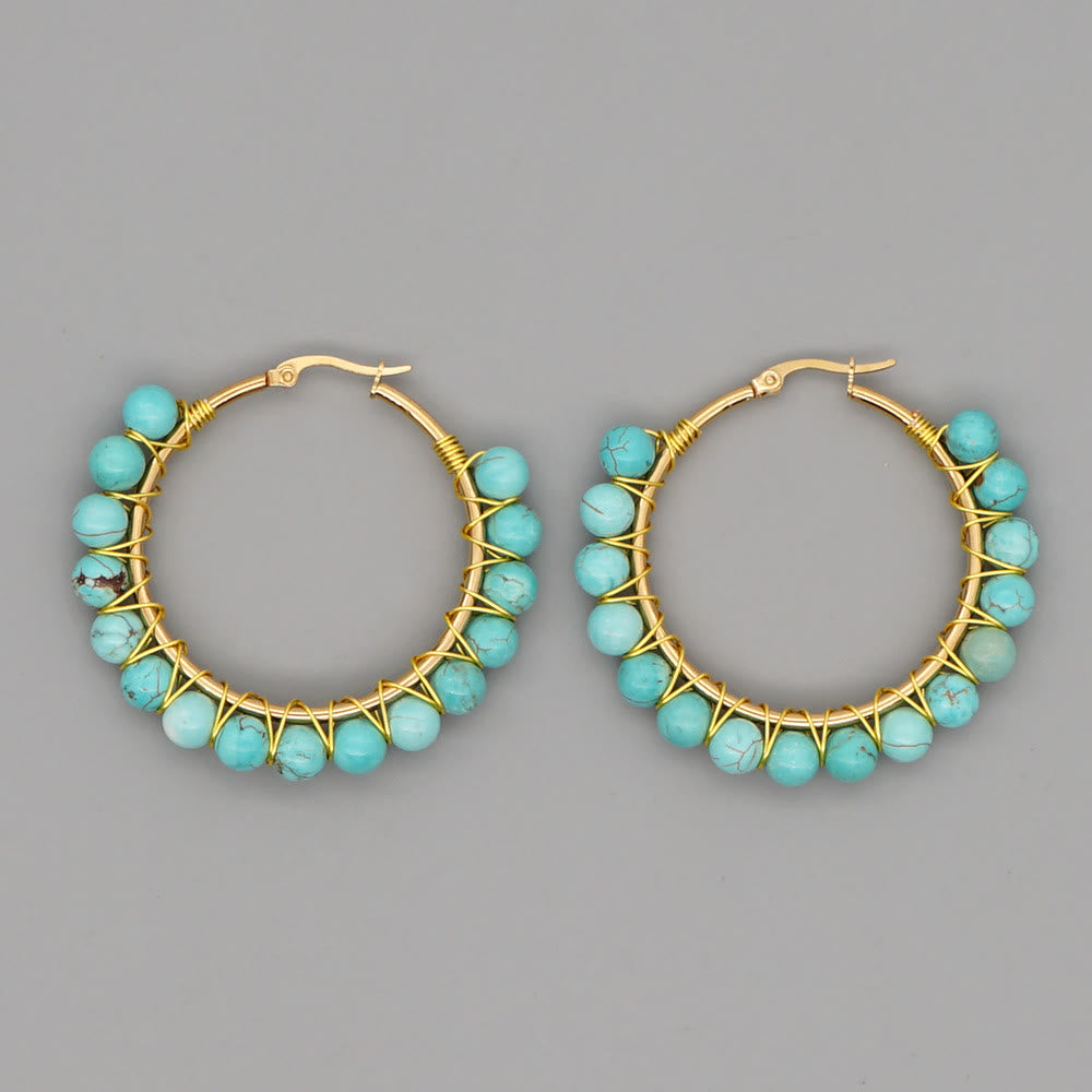 Pendientes de aro grandes con cuentas de cristal natural estilo bohemio de Olivenorma