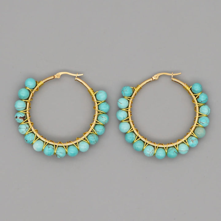 Pendientes de aro grandes con cuentas de cristal natural estilo bohemio de Olivenorma