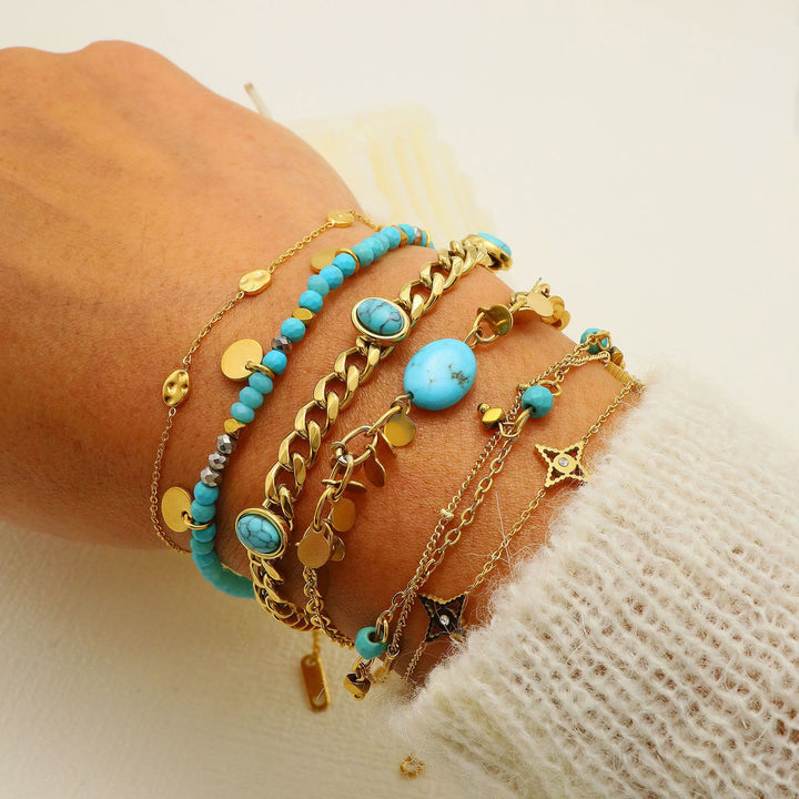 Juego de pulseras apilables con estrellas de turquesa natural de Olivenorma 