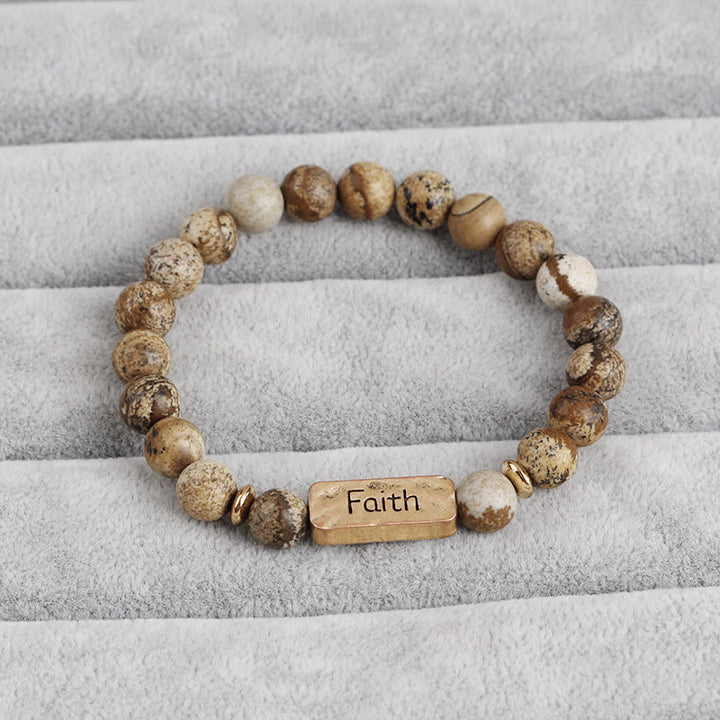 Pulsera con grabado de fe activa con piedras preciosas naturales de Olivenorma