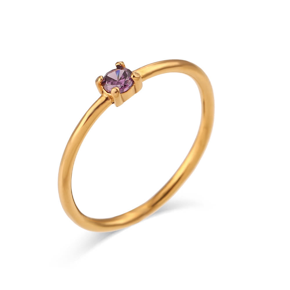 Anillo de acero inoxidable chapado en oro de 18 quilates con piedra natal simple de Olivenorma